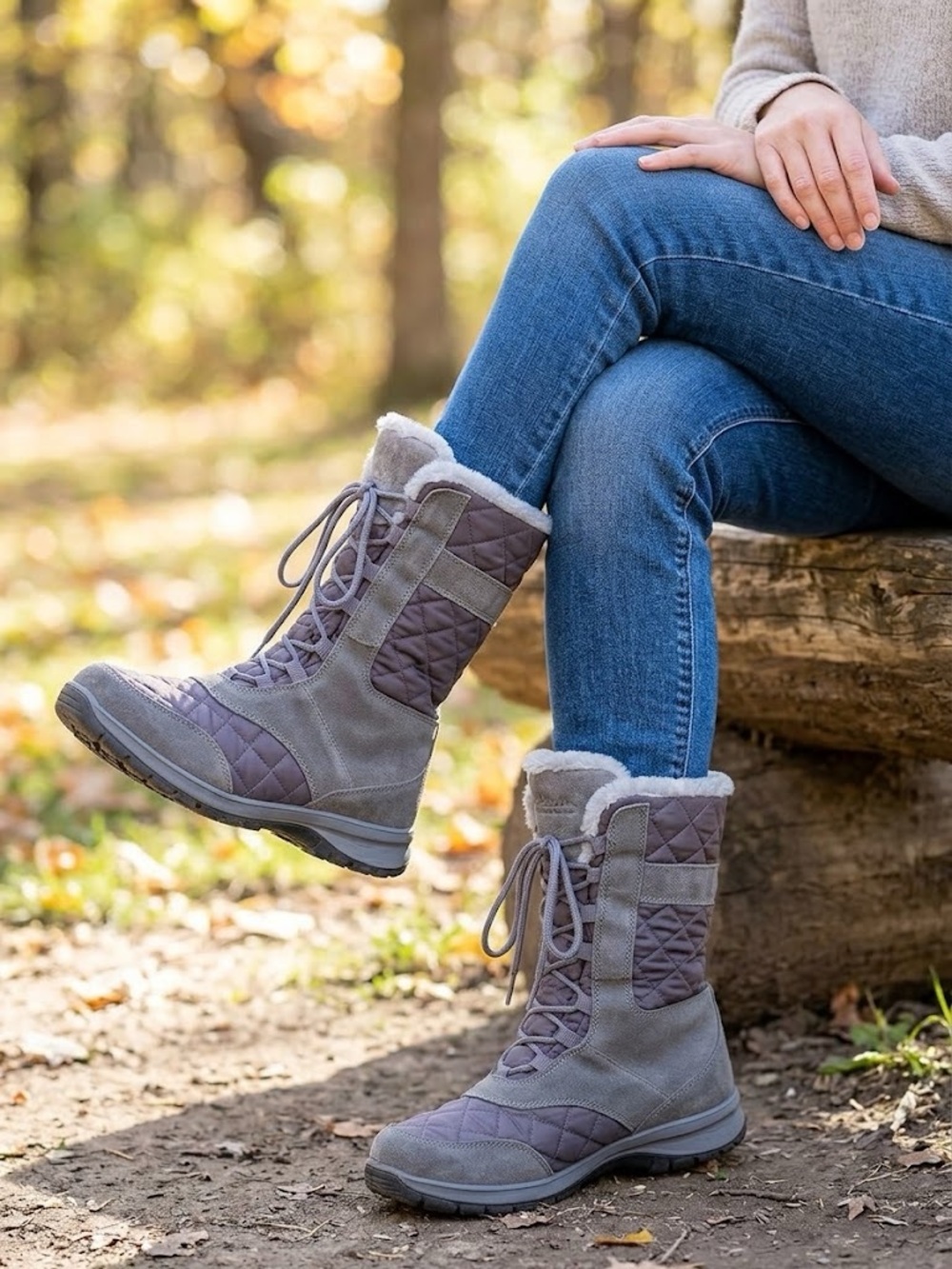 Ttasca Women's Gray Quilted Lace-Up Winter Boots